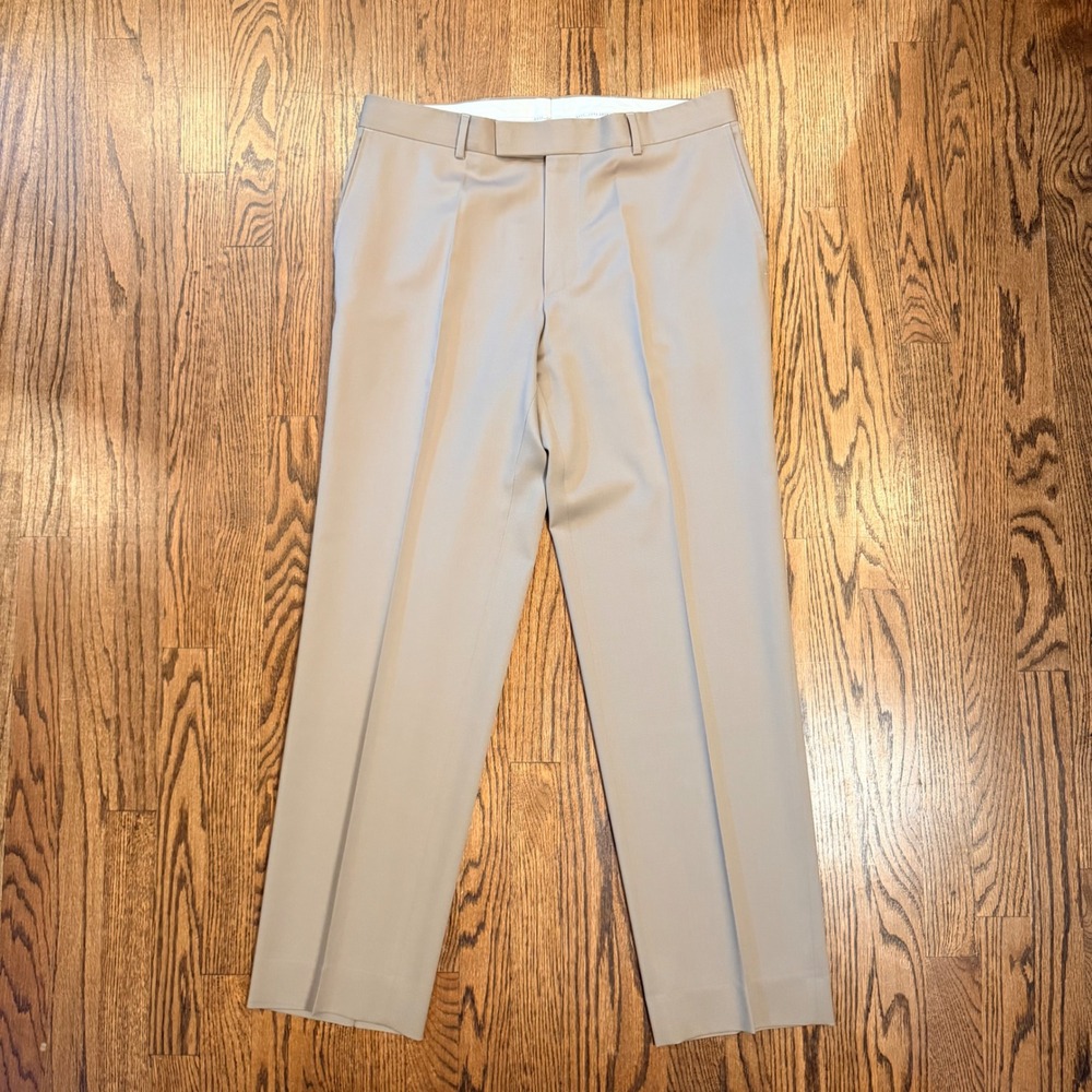 Hugo Boss Mens Tan Beige Flat Front Dress Pants Trousers 35x31 Luxury Business